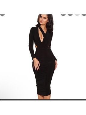 House of CB Black Long-Sleeve Cutout Midi Dress NICOLINA